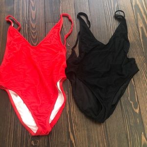Nasty Gal Red and Black One Piece Swimsuit Set